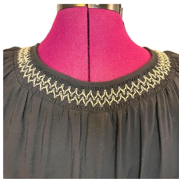 Faded Glory Peasant Short Sleeve Blouse with Shirring and Embroidery - Picture 11 of 12